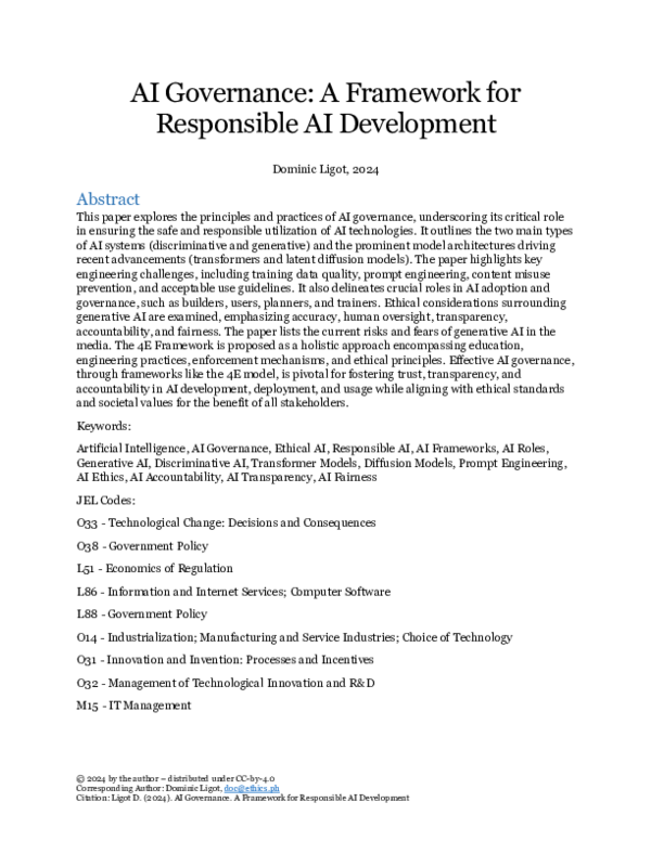 (PDF) AI Governance: A Framework for Responsible AI Development