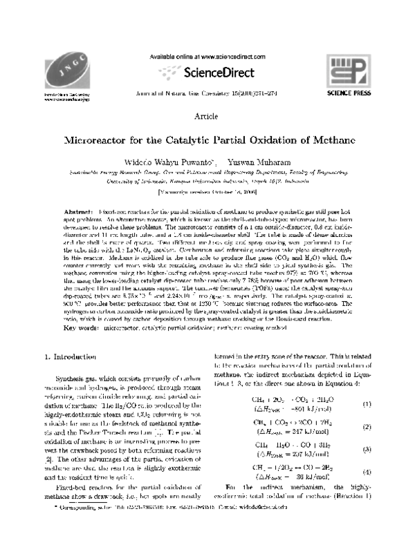 (PDF) Microreactor for the Catalytic Partial Oxidation of Methane