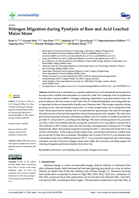 (PDF) Nitrogen Migration during Pyrolysis of Raw and Acid Leached Maize ...