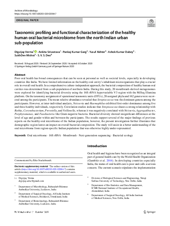 (PDF) Taxonomic profiling and functional characterization of the ...