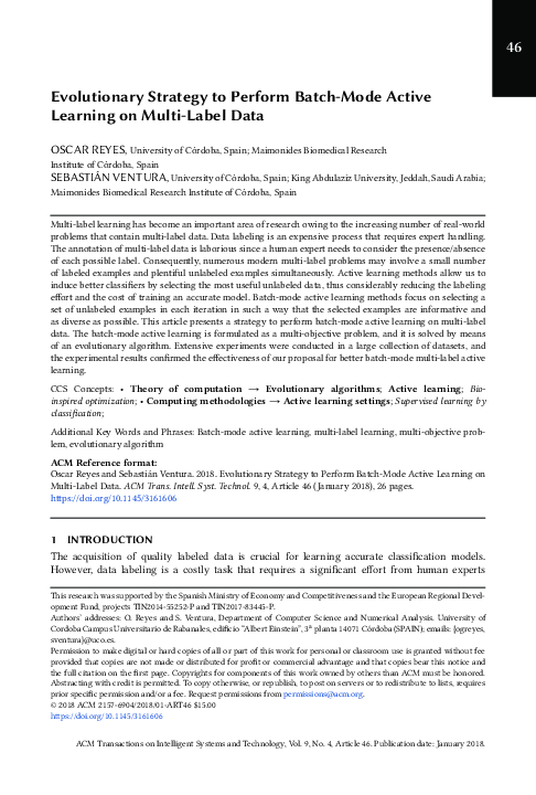 (PDF) Evolutionary Strategy to Perform Batch-Mode Active Learning on ...