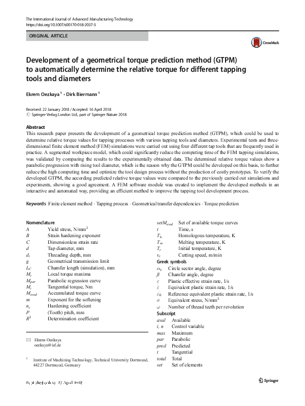 (PDF) Development of a geometrical torque prediction method (GTPM) to ...