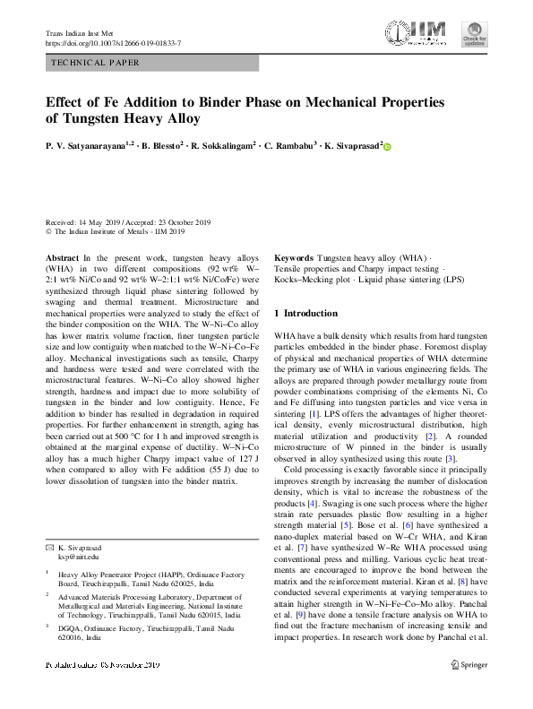 (PDF) Effect of Fe Addition to Binder Phase on Mechanical Properties of ...