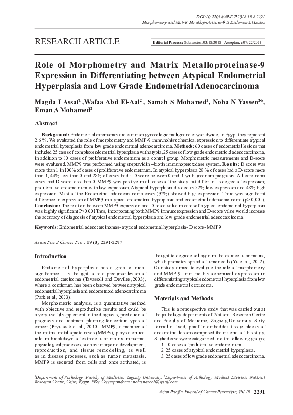 (PDF) Role of Morphometry and Matrix Metalloproteinase-9 Expression in ...