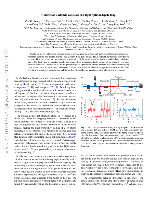 (PDF) Controllable atomic collision in a tight optical dipole trap