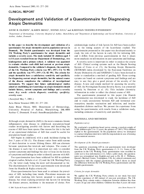 (PDF) Development and Validation of a Questionnaire for Diagnosing ...