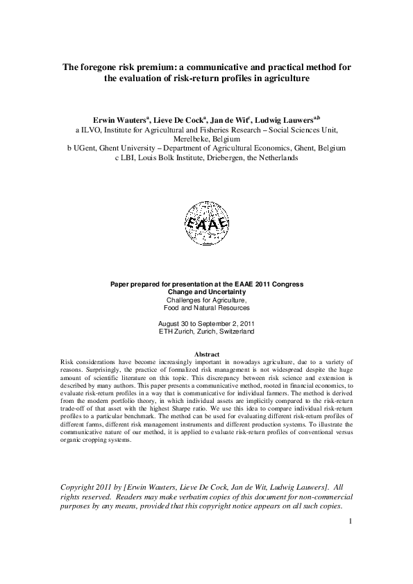 (PDF) The foregone risk premium: a communicative and practical method ...
