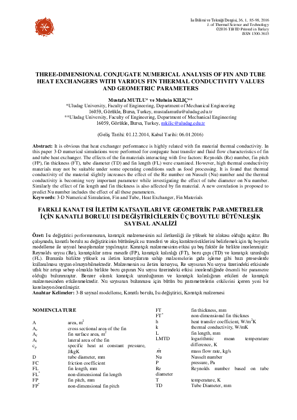 (PDF) Three-Dimensional Conjugate Numerical Analysis of Fin and Tube ...