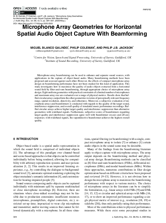 (PDF) Microphone Array Geometries for Horizontal Spatial Audio Object ...