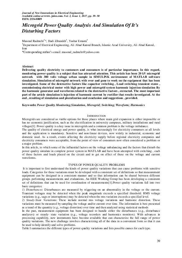 (PDF) Microgrid Power Quality Analysis And Simulation Of It's ...