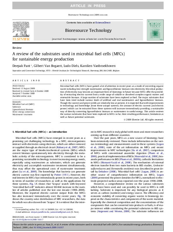 (PDF) A review of the substrates used in microbial fuel cells (MFCs ...