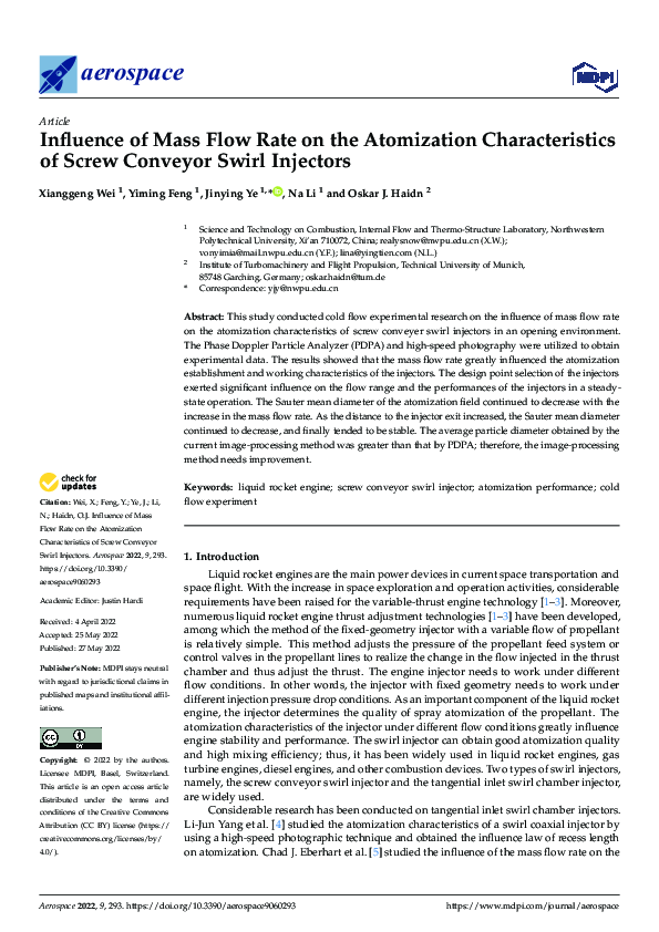 (PDF) Influence of Mass Flow Rate on the Atomization Characteristics of ...