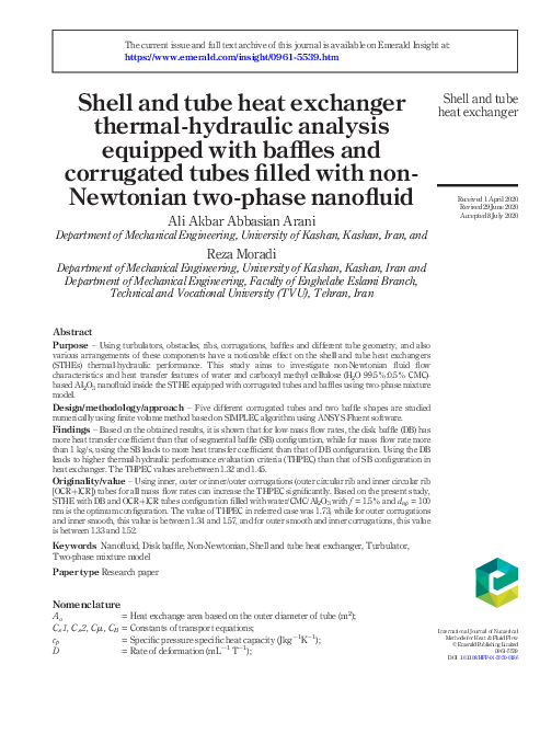 (PDF) Shell and tube heat exchanger thermal-hydraulic analysis equipped ...