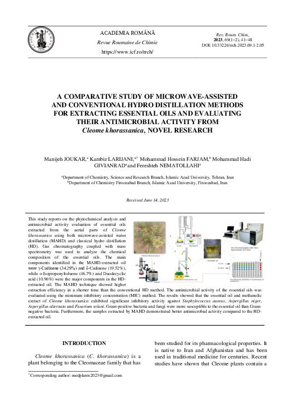 (PDF) A COMPARATIVE STUDY OF MICROWAVE-ASSISTED AND CONVENTIONAL HYDRO ...