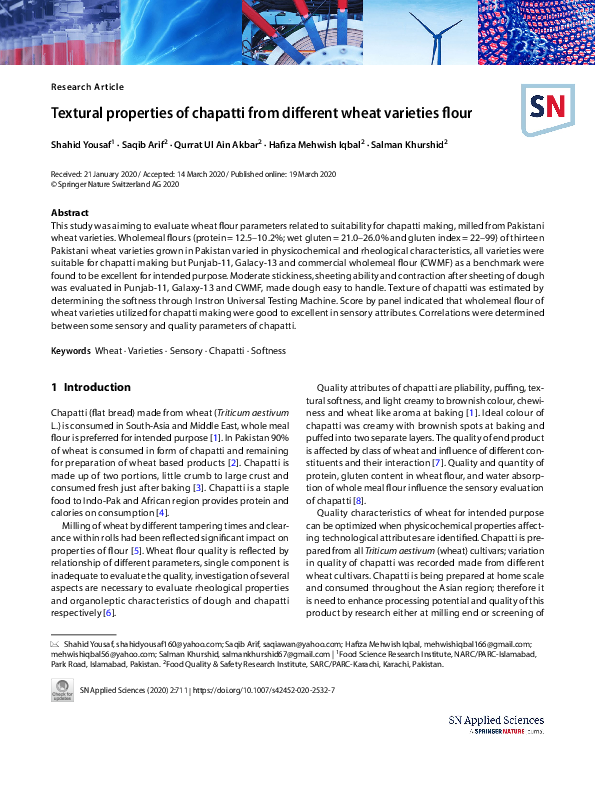 (PDF) Textural properties of chapatti from different wheat varieties flour