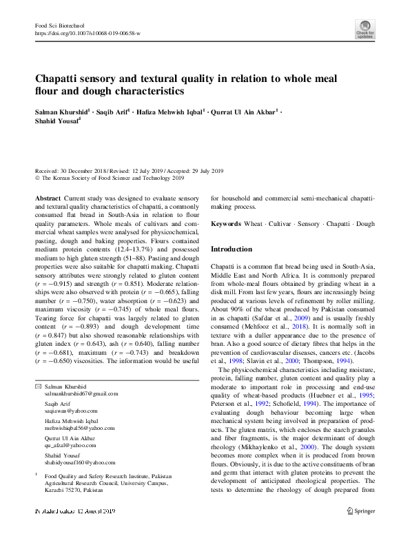 (PDF) Chapatti sensory and textural quality in relation to whole meal ...