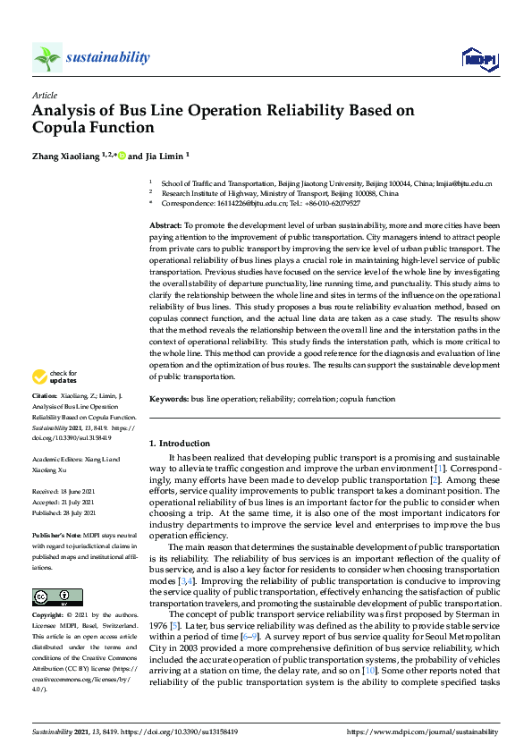 (PDF) Analysis of Bus Line Operation Reliability Based on Copula Function