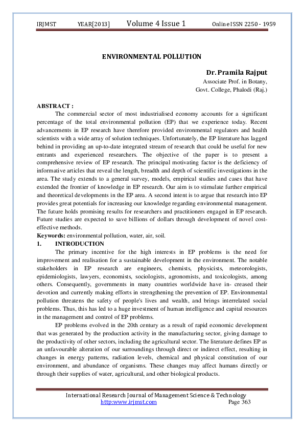 (PDF) ENVIRONMENTAL POLLUTION