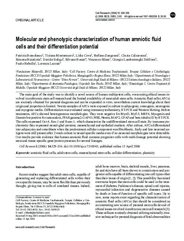 (PDF) Molecular and phenotypic characterization of human amniotic fluid ...