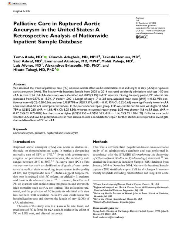 (PDF) Palliative Care in Ruptured Aortic Aneurysm in the United States ...