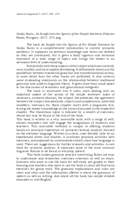 (PDF) An Insight into the Syntax of the Simple Sentence