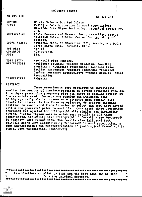 (PDF) Multiple code activation in word recognition: Evidence from rhyme ...