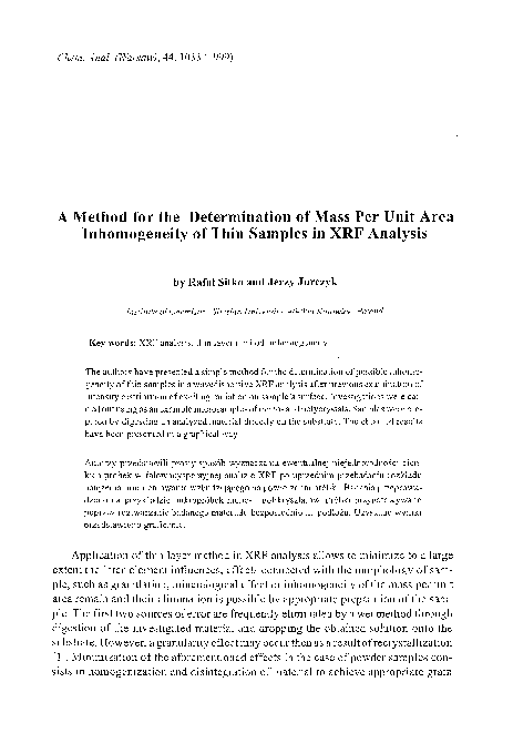 (PDF) A Method for the Determination of Mass Per Unit Area ...