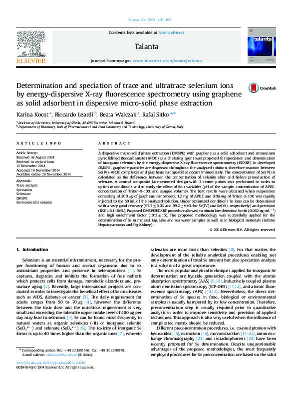 (PDF) Determination and speciation of trace and ultratrace selenium ...