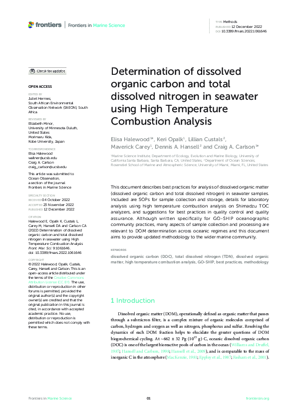 (PDF) Determination of dissolved organic carbon and total dissolved ...