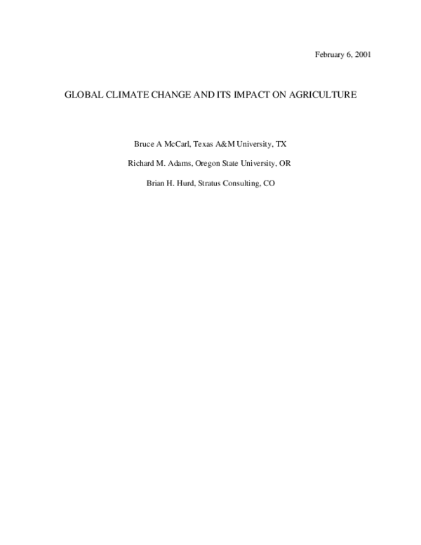 (PDF) Global Climate Change and Its Impact on Agriculture