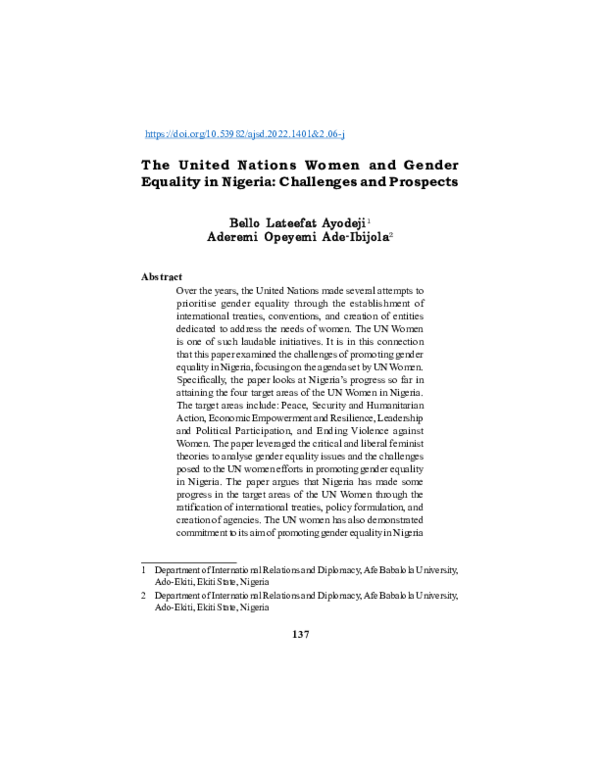 (PDF) The United Nations Women and Gender Equality in Nigeria ...