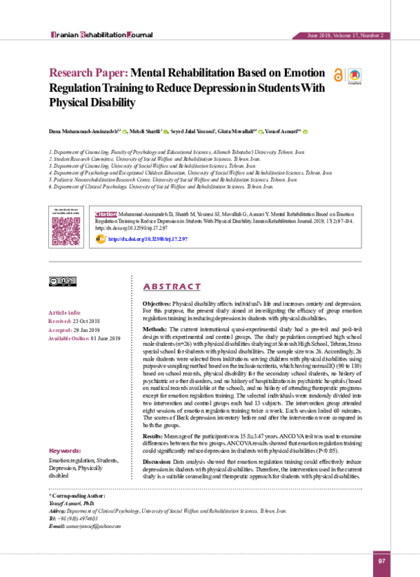 (PDF) Mental Rehabilitation Based on Emotion Regulation Training to ...