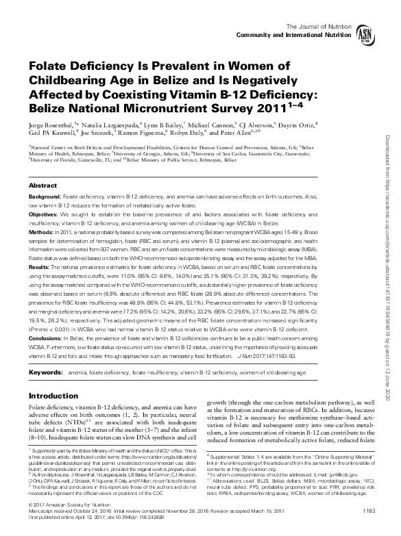 (PDF) Folate Deficiency Is Prevalent in Women of Childbearing Age in ...
