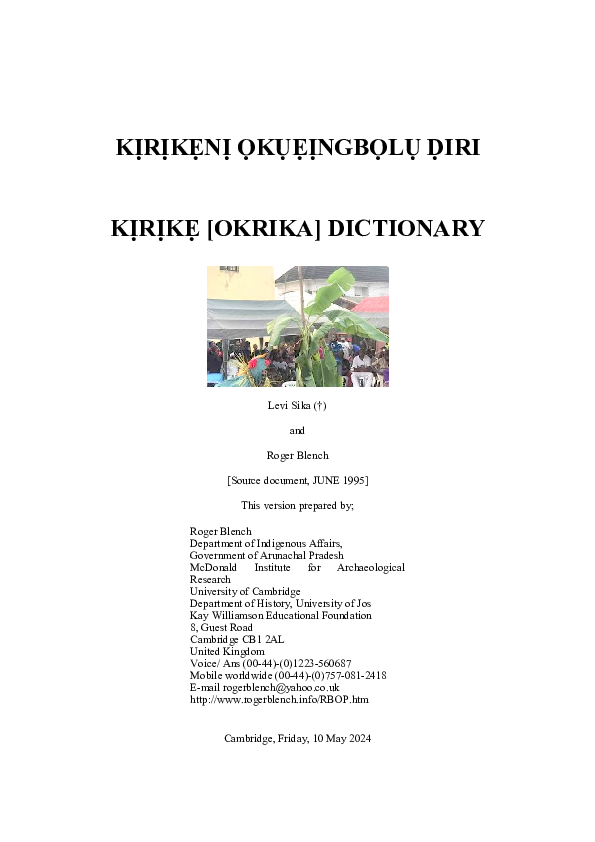 (PDF) KỊRỊKẸNỊ ỌKỤẸỊNGBỌLỤ ḌIRI KỊRỊKẸ [OKRIKA] DICTIONARY