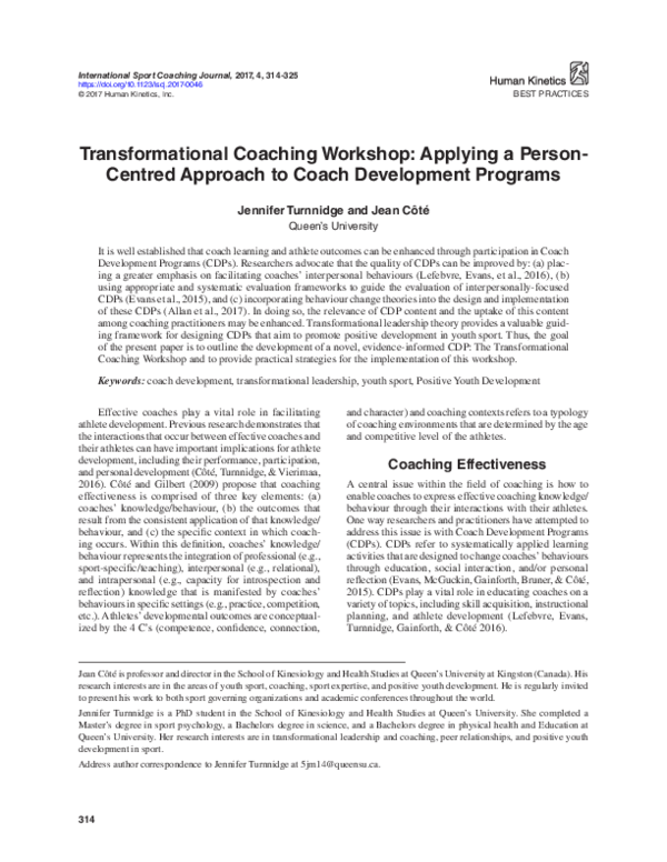 (PDF) Transformational Coaching Workshop: Applying a Person-Centred ...