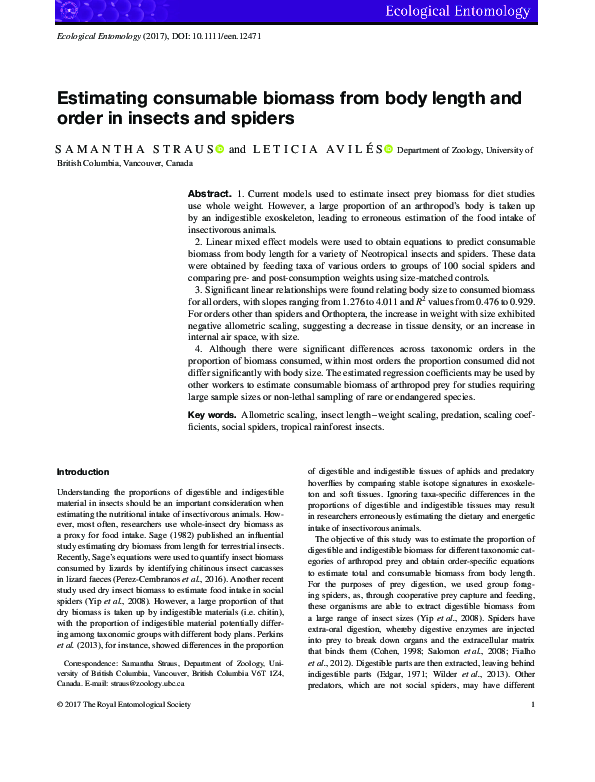 (PDF) Estimating consumable biomass from body length and order in ...