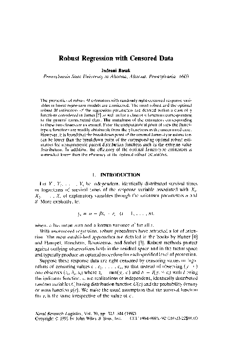 (PDF) Robust Regression with Censored Data