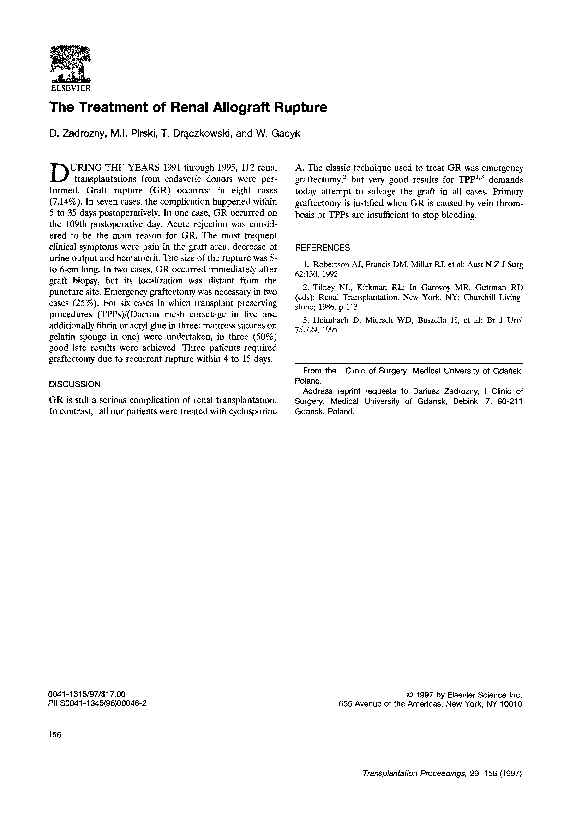 (PDF) The treatment of renal allograft rupture