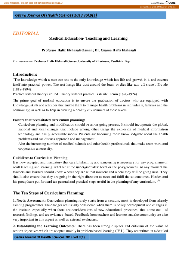 (PDF) Medical Education - Teaching and Learning