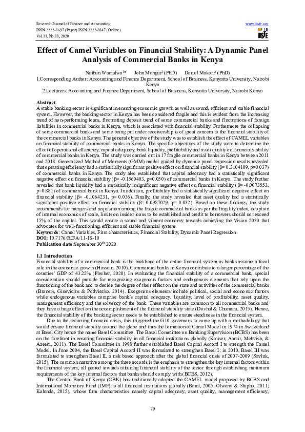 (PDF) Effect of Camel Variables on Financial Stability: A Dynamic Panel ...