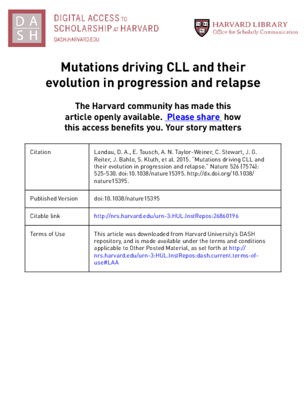 (PDF) Mutations driving CLL and their evolution in progression and relapse
