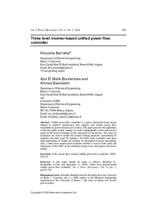 (PDF) Three level inverter-based unified power flow controller