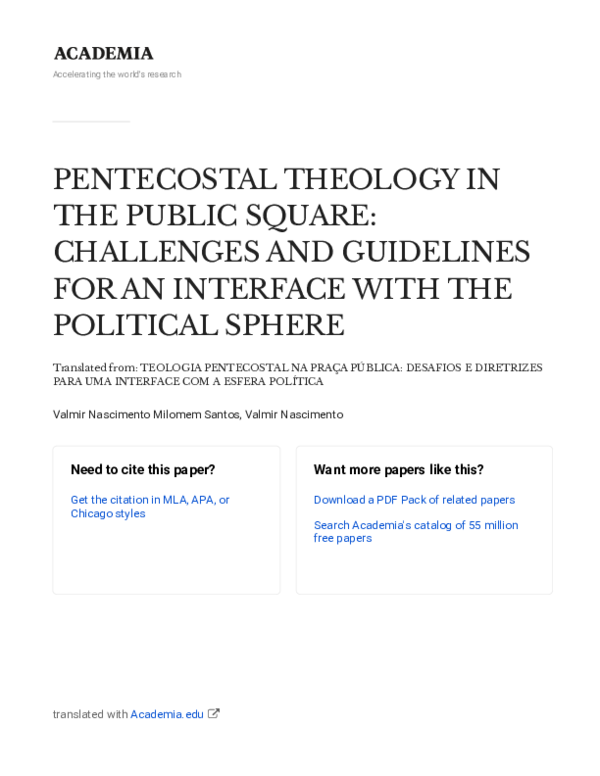 (PDF) Pentecostal Theology in the public square: Challenges and ...