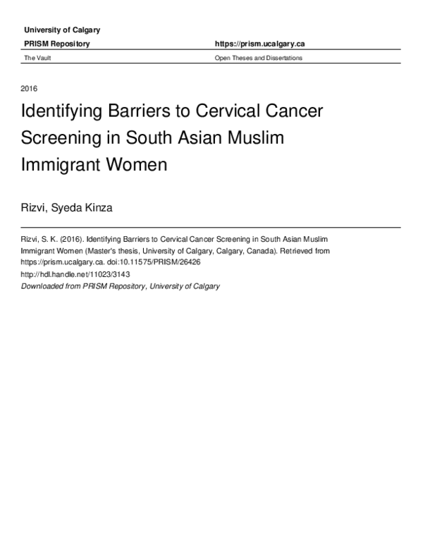 (PDF) Identifying Barriers to Cervical Cancer Screening in South Asian ...