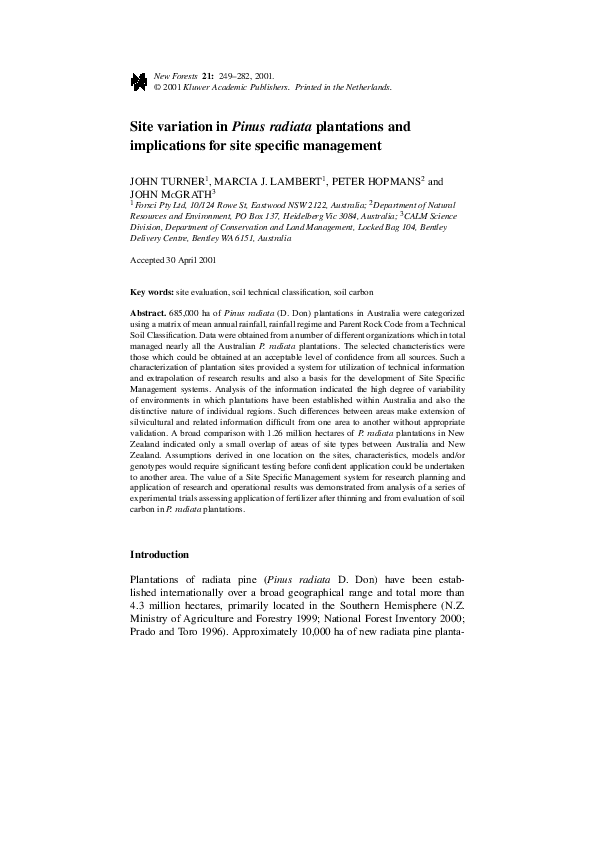 (PDF) Site variation in Pinus radiata plantations and implications for ...