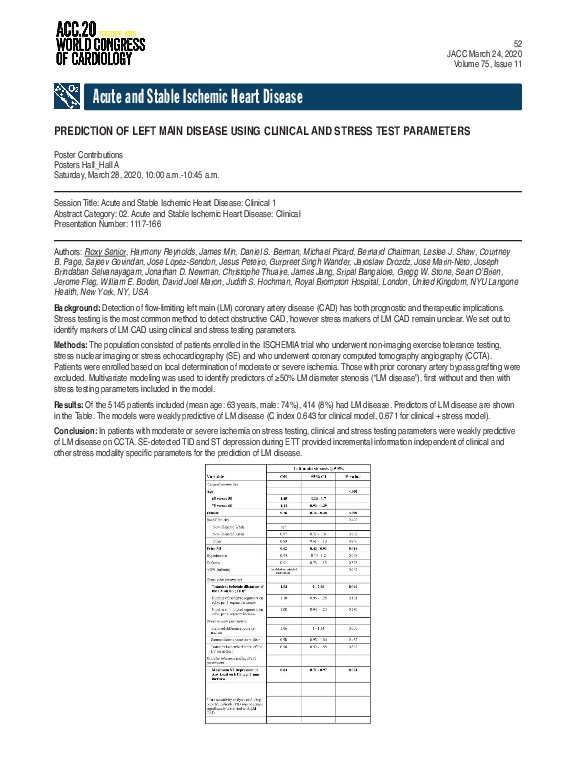 (PDF) Prediction of Left Main Disease Using Clinical and Stress Test ...