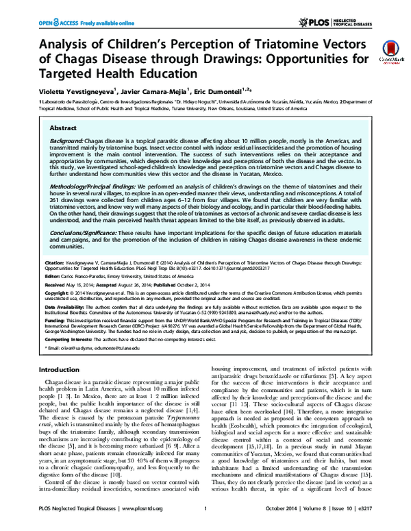 (PDF) Analysis of Children's Perception of Triatomine Vectors of Chagas ...