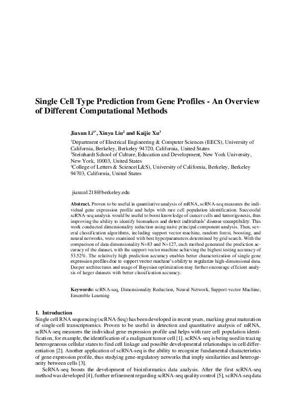 (PDF) Single Cell Type Prediction from Gene Profiles - An Overview of ...