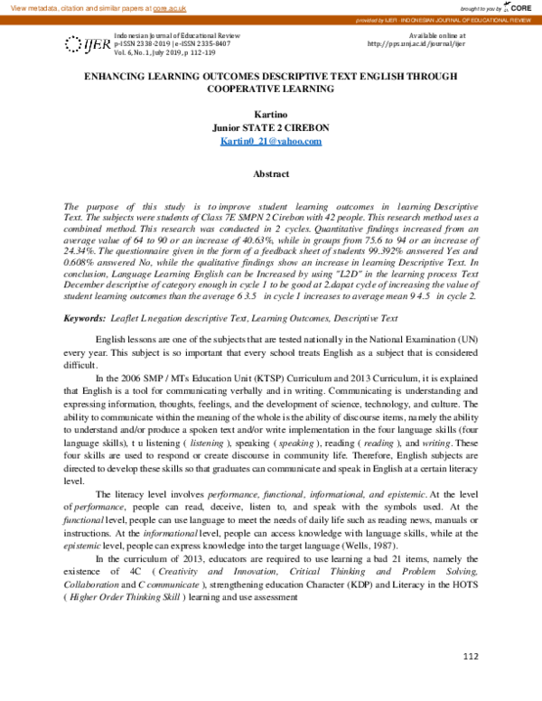 (PDF) Enhancing Learning Outcomes Descriptive Text English Through ...
