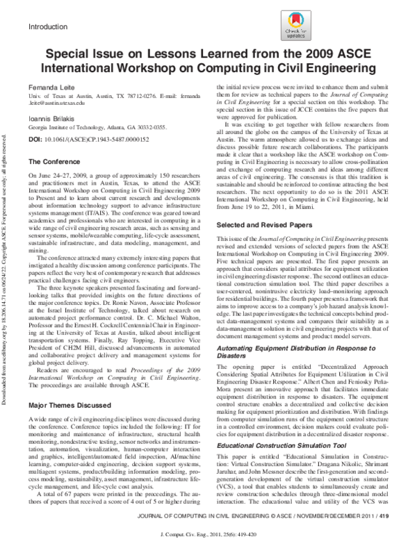 (PDF) Special Issue on Lessons Learned from the 2009 ASCE International ...